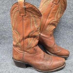 DOUBLE H Sonora Cowboy Boots Mens 9.5 D Brown Green Square Toe  70s‎ Need Work